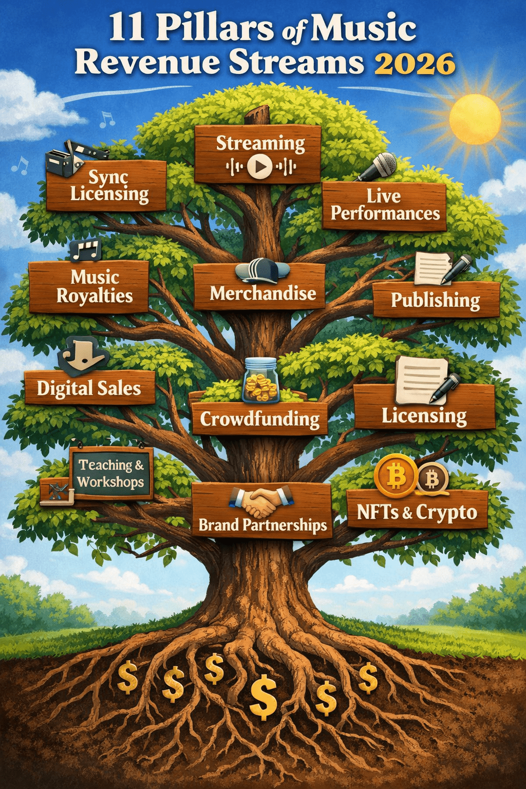Infographic of the best Music Revenue Streams 2026.