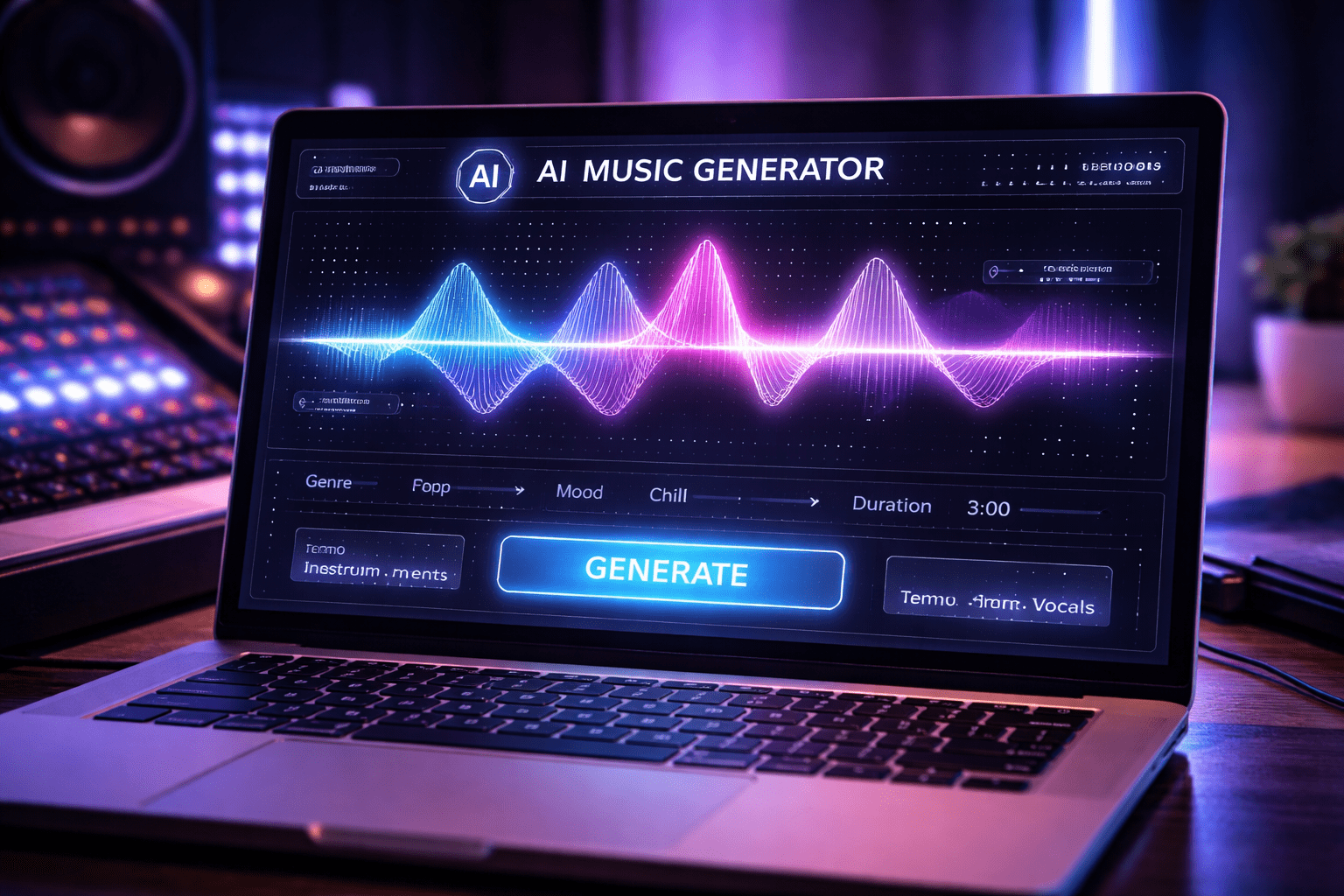 A dashboard showing how to use the best AI music generators 2026 for creating tracks.