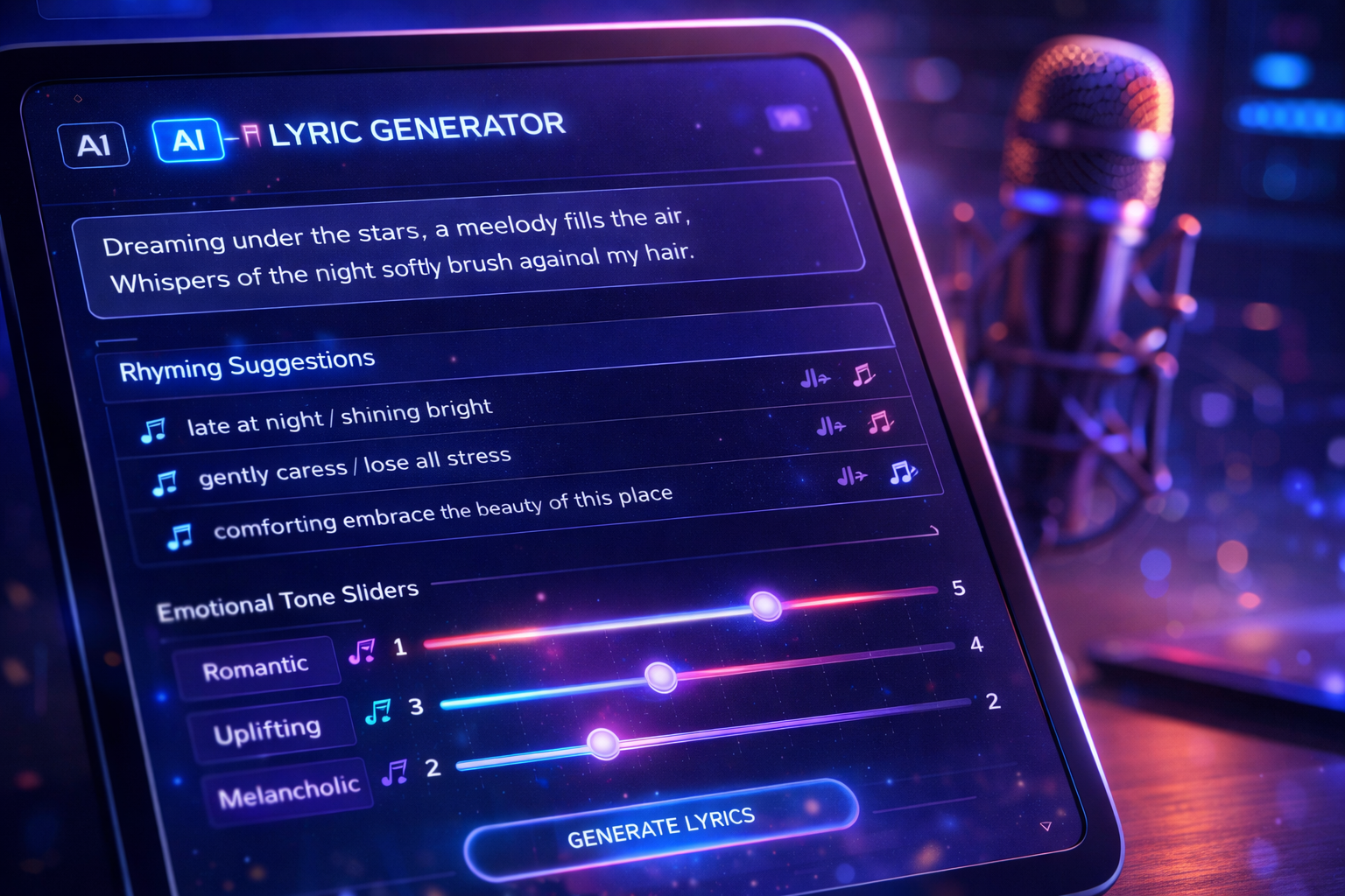 Using the best AI songwriting tools for professional lyric generation.