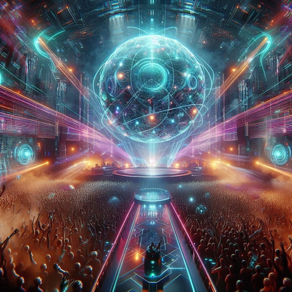 A visual representation of the Future of AI Music Technology in live performances.