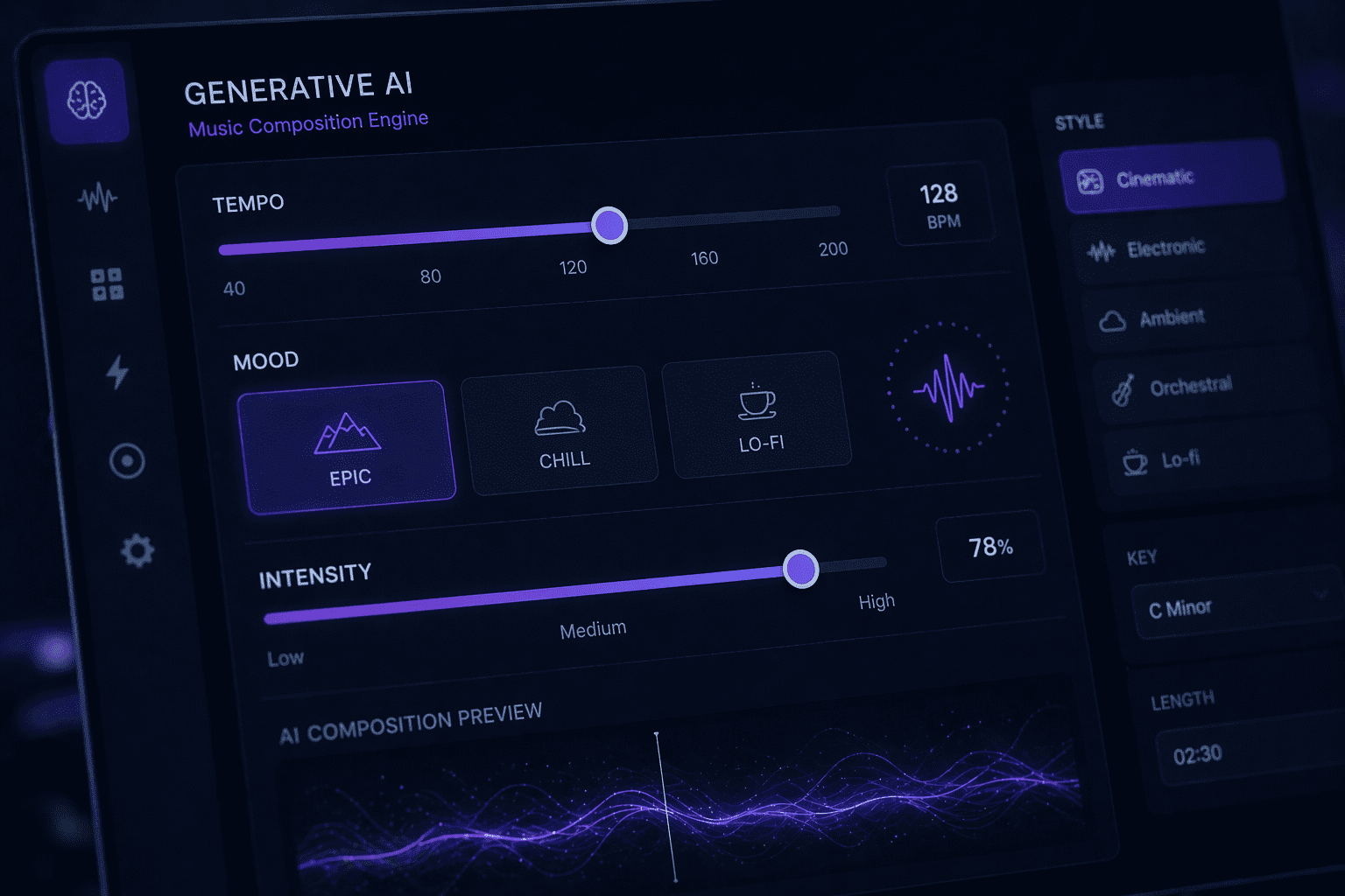 Advanced dashboard of a tool providing AI music for live streams.