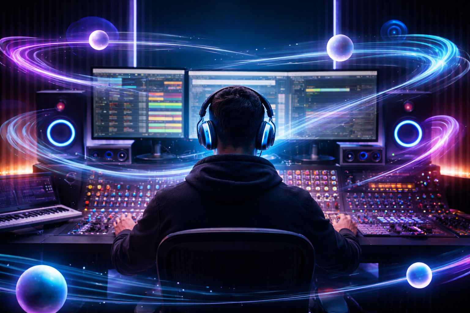 Spatial Audio Monetization technology being used in a professional music studio.