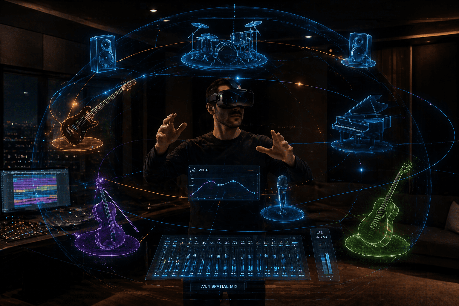 Virtual reality technology assisting in mixing for spatial audio.